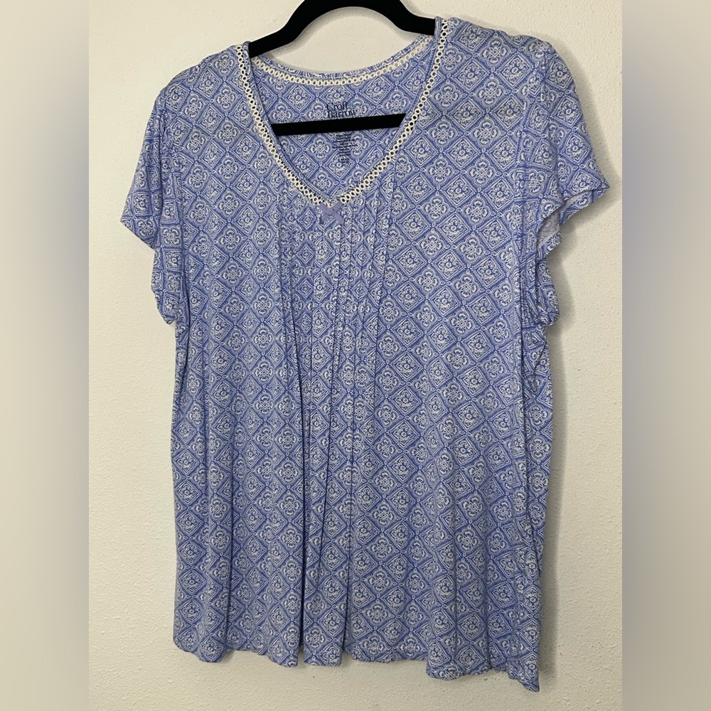 Croft & Barrow Blue Patterned Blouse Size Large